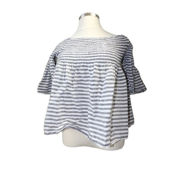 C&C California Size XL Waffle Bustline Flared Sleeve Striped Top - Picture 1 of 2